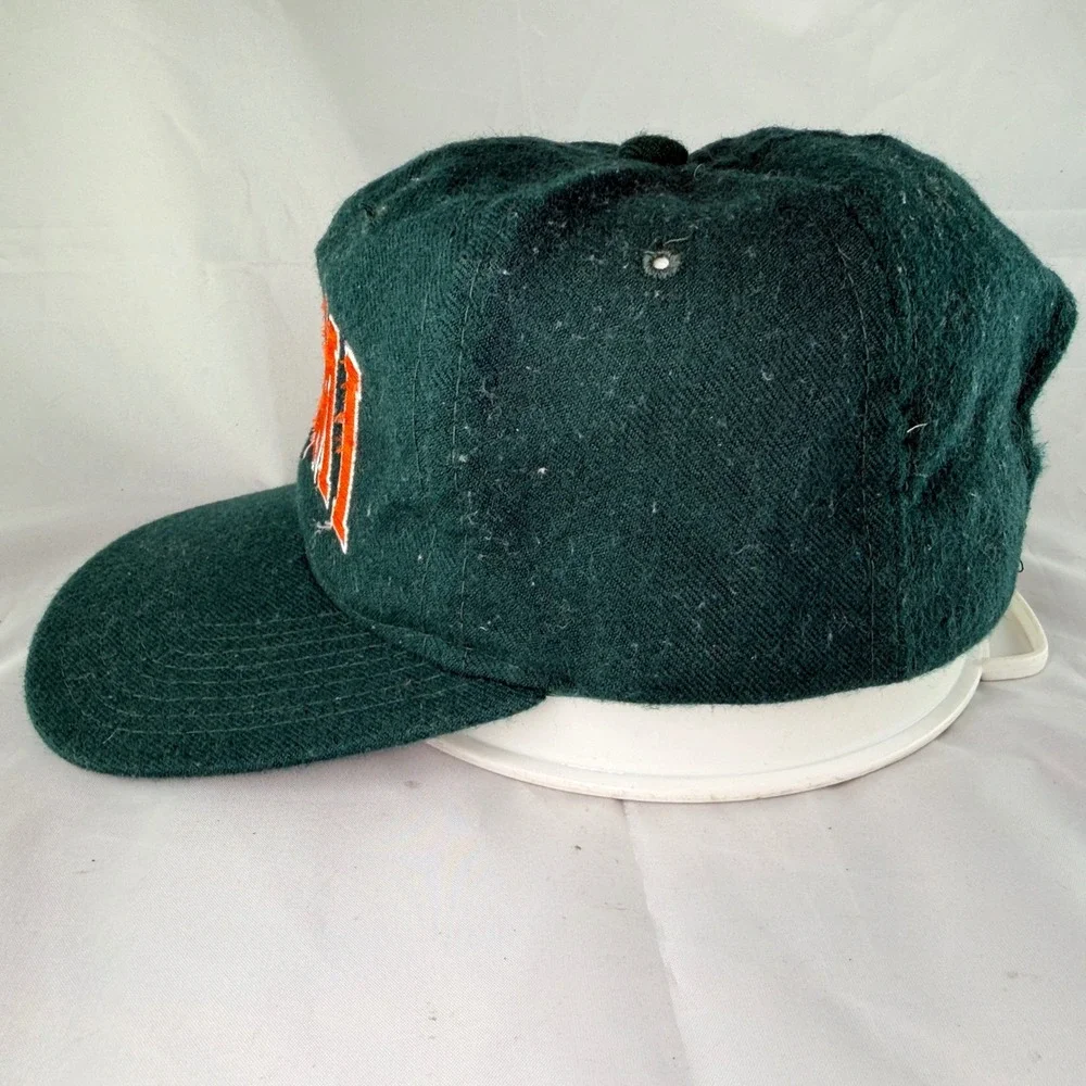 Vtg 90s StarterThe Natural Miami Hat Mens Snapback Green Wool Hurricanes NCAA